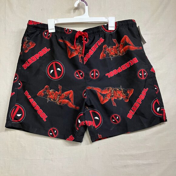 Marvel Bioworld Men's XL Multicolor  7" Deadpool Swim Trunks Shorts Drawstring - Picture 1 of 11